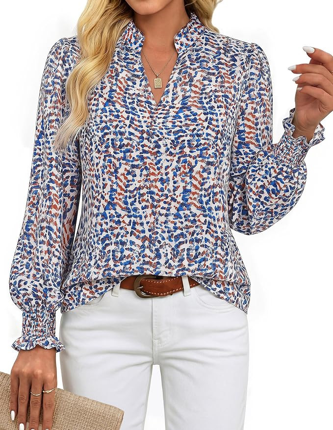 GRACE KARIN Womens Floral Long Sleeve Tops 2026 Summer V Neck Chiffon Blouses Dressy Casual Print... | Amazon (US)