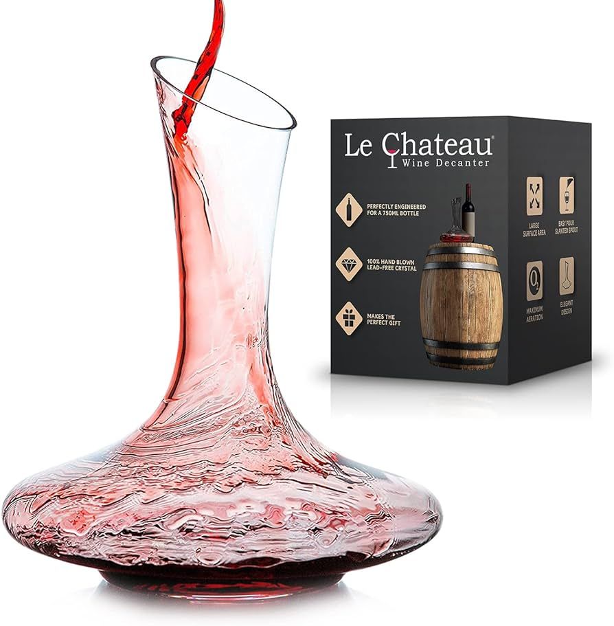 Le Chateau Wine Decanter - Hand Blown Lead-free Crystal Glass Wine Decanters and Carafes - Full B... | Amazon (US)