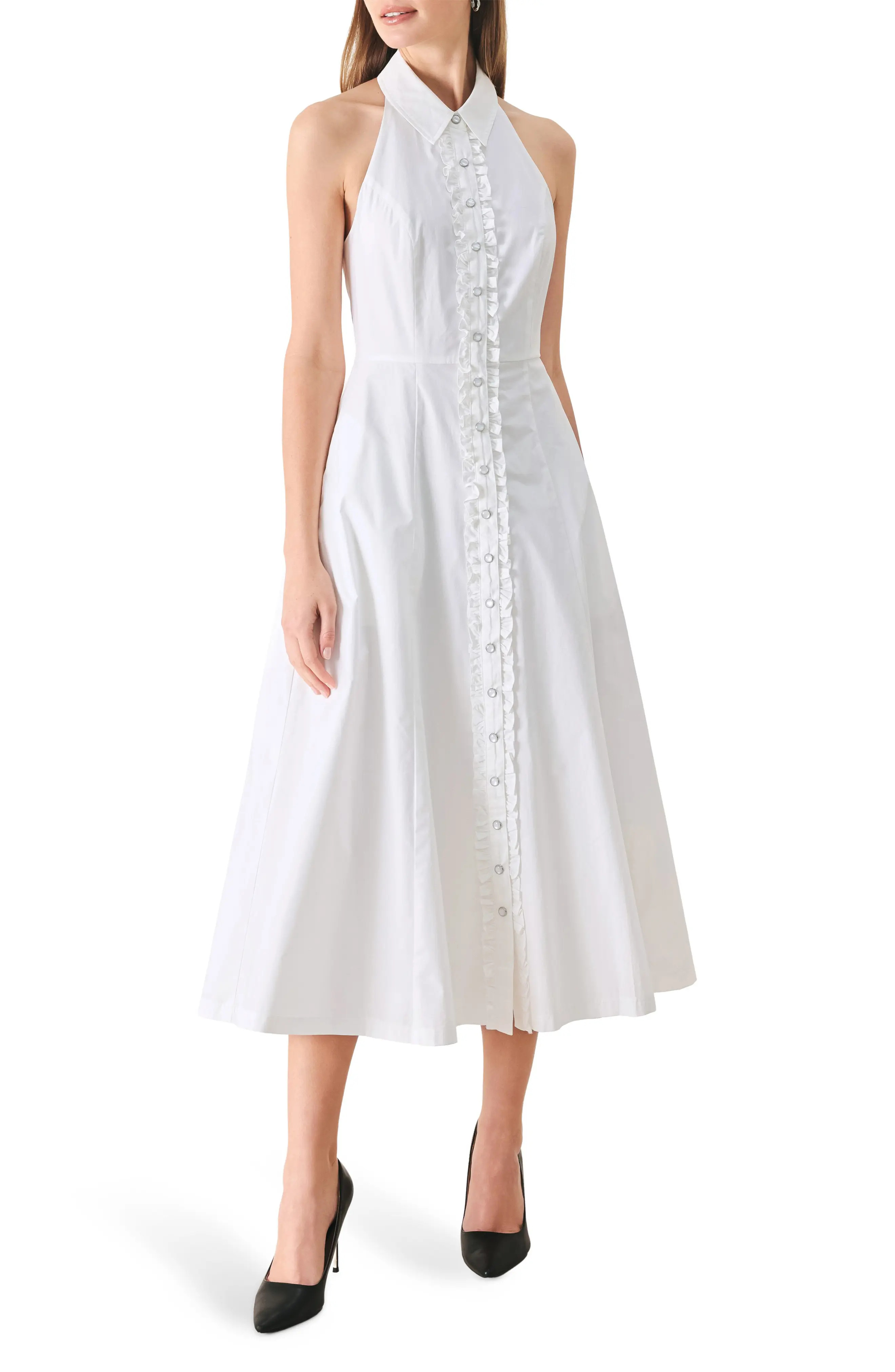 FREEMARKET Ruffle Trim Halter Neck Midi Shirtdress (Women) | Nordstromrack | Nordstrom Rack