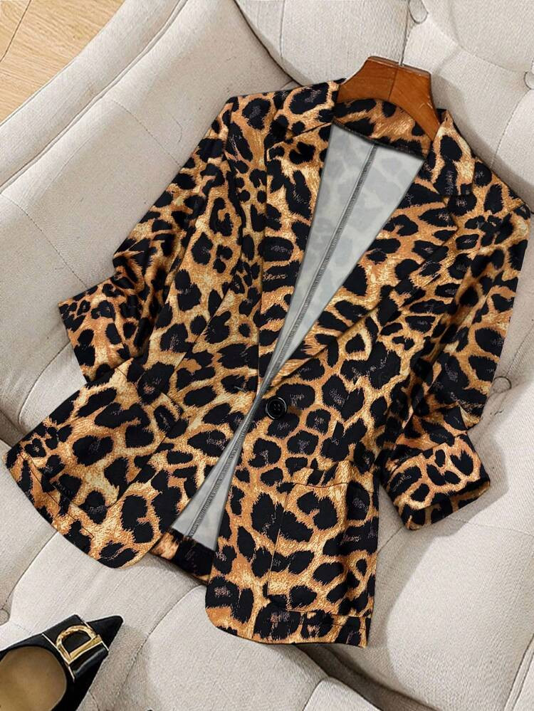 Franclia Women's Leopard Print Long Sleeve Button Blazer Jacket, Casual & Office Wear, Autumn/Winter | SHEIN