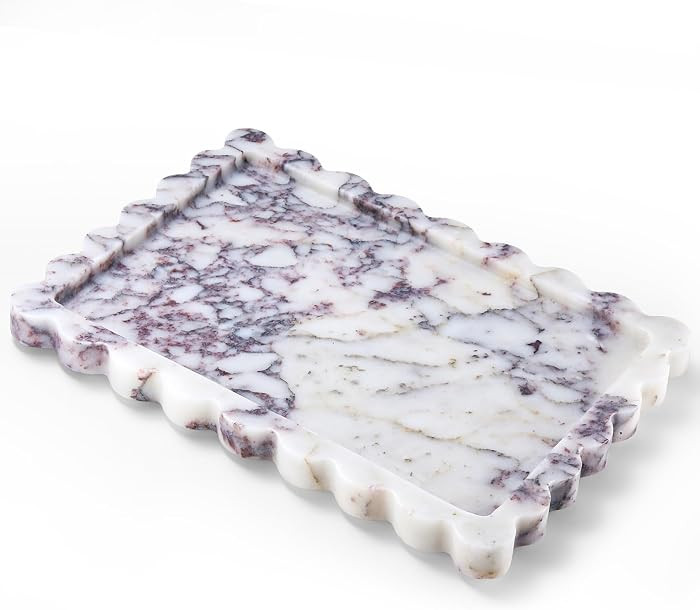 14" x 10" Large Genuine Calacatta Viola Scalloped Marble Tray, Pre-Sealed for Stain & Water Resis... | Amazon (US)