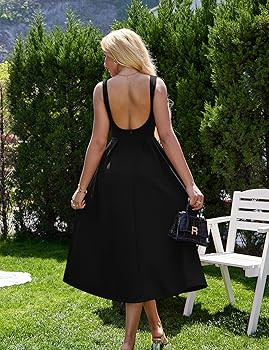 Amazon.com: YMDUCH Women's Elegant Sleeveless Crew Neck Backless Swing A Line Evening Party Long ... | Amazon (US)