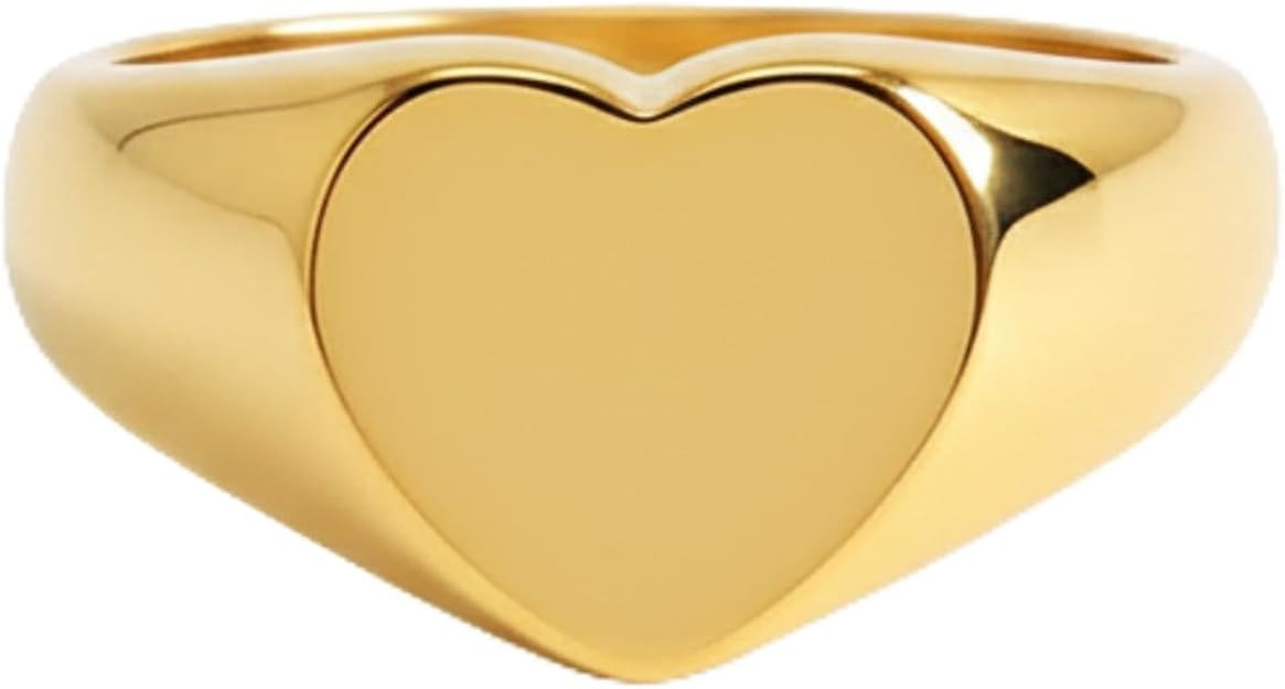 Gold Chunky Signet Stackable Pinky Ring for Women Men, Guardian Angel Cherub, Tarnish-Resistant 1... | Amazon (US)