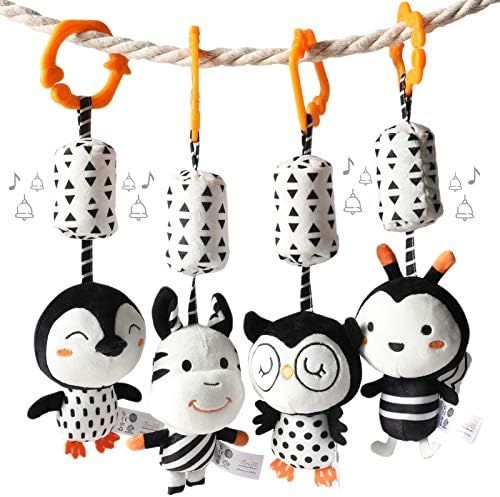 TUMAMA Black and White Baby Toys for 3 6 9 12 Months,Plush Hanging Rattles,Newborn Stroller Toys for | Amazon (US)