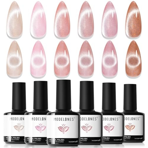 modelones Cat Eye Gel Nail Polish, 6 Colors Nude Gel Polish Pink Glitter Brown with Magnet Sparkle Galaxy Series Nail Polish Kit Soak Off Led Nail Art Manicure Salon DIY Gifts | Amazon (US)