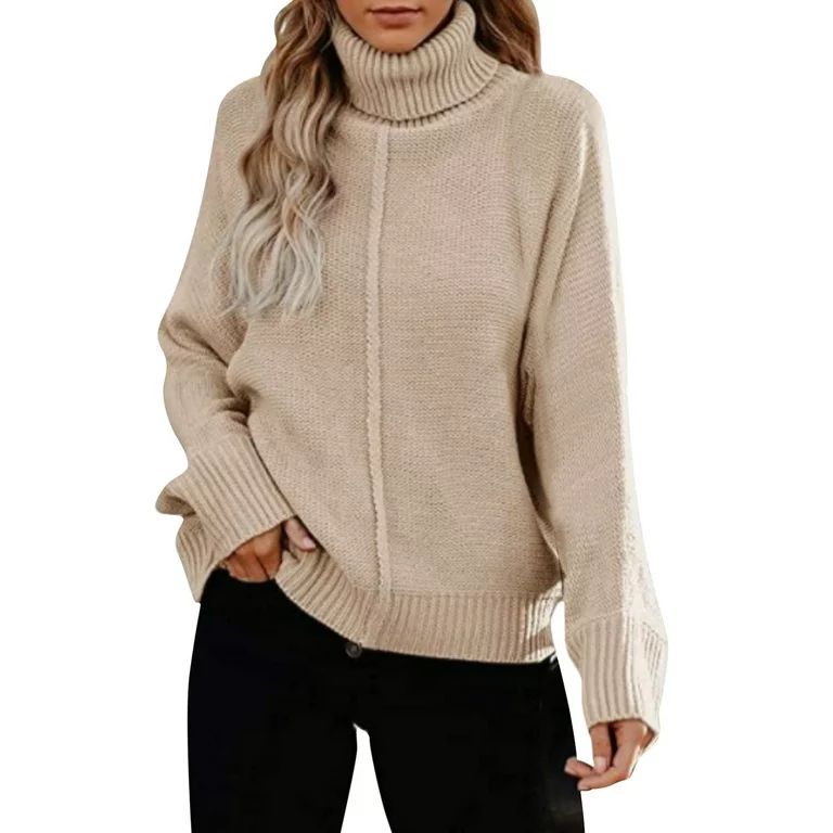 Women Solid Color Long Sleeve Cowl Neck Pullover Sweater - Walmart.com | Walmart (US)