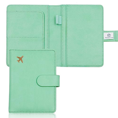 Melsbrinna Premium Leather Passport Holder Covers Case, Waterproof Rfid Blocking Travel Wallet Passport Holder with Pen Holder, Cute Passport Book for Women/Men (Simplicity, AS-Mint Green) | Amazon (US)
