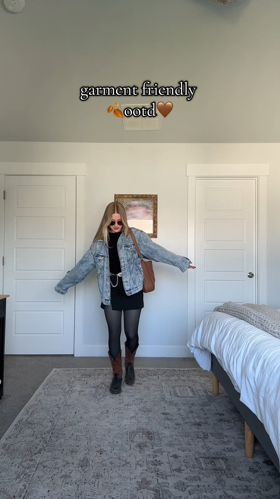 Western fall outfit! Garment friendly/ cold weather outfit 🖤🤎
Sweater: sized up 1 for looser fit (medium)
Skirt: small
Tights: medium petite 
Shoes: 7 
My shoes are Ariat but I found a good dupe on Amazon! 
My purse is no longer sold by Kate spade but I found one similarr


#LTKFindsUnder100 #LTKSeasonal #LTKPetite