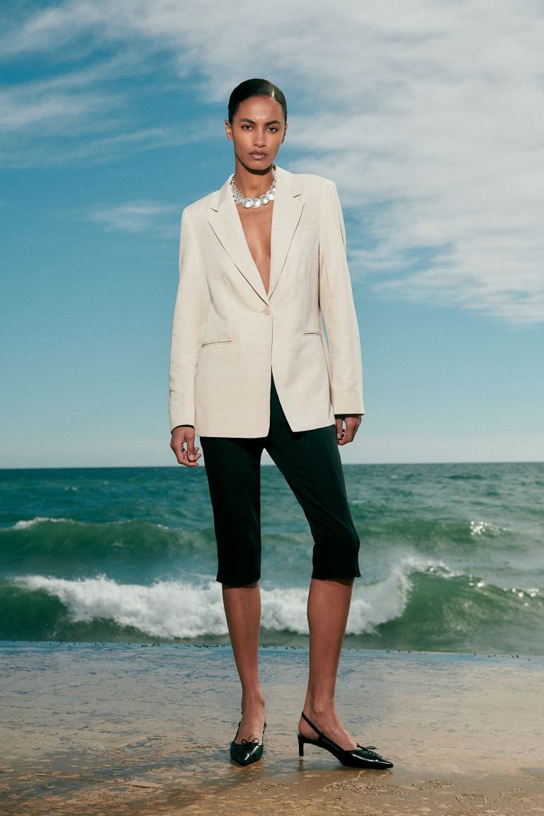 Linen-blend blazer - Light beige - Ladies | H&M GB | H&M (UK, MY, IN, SG, PH, TW, HK)