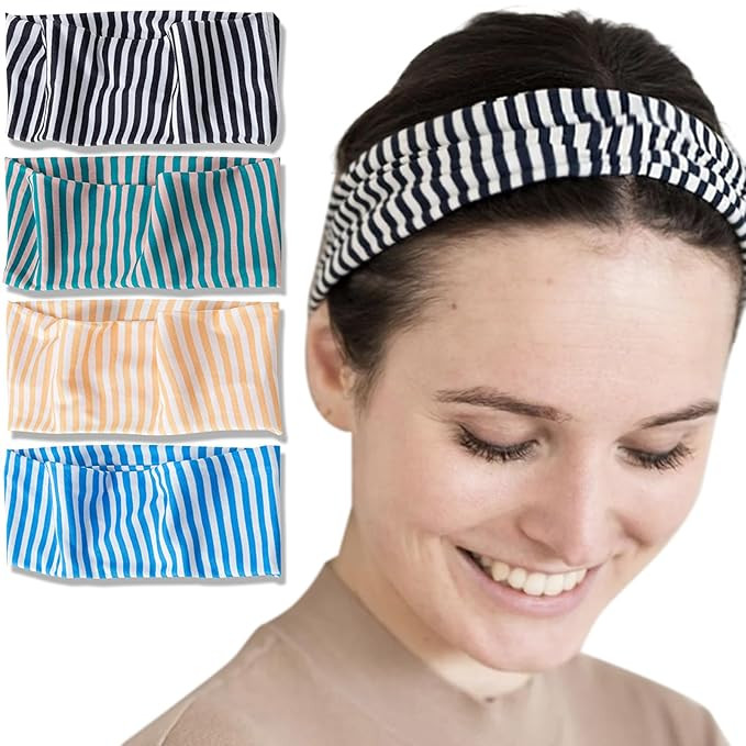 4PACK Stretchy Striped Headband For Women Elastic Wide Hairbands For Yoga Hair Wraps Bohemian Hai... | Amazon (US)