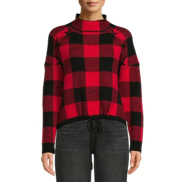 No Boundaries Juniors’ Pattern Mock Neck Sweater - Walmart.com | Walmart (US)