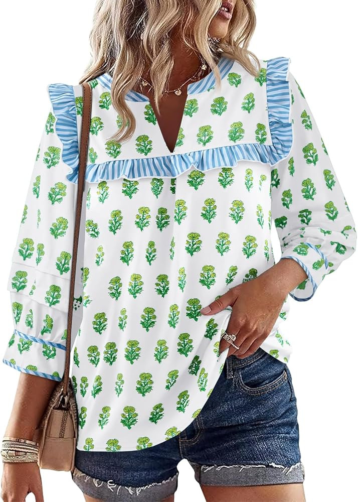 Tankaneo Womens Floral Babydoll Blouse Puff Sleeve Peplum Tops Casual Ruffle V Neck Flowy Boho Cu... | Amazon (US)