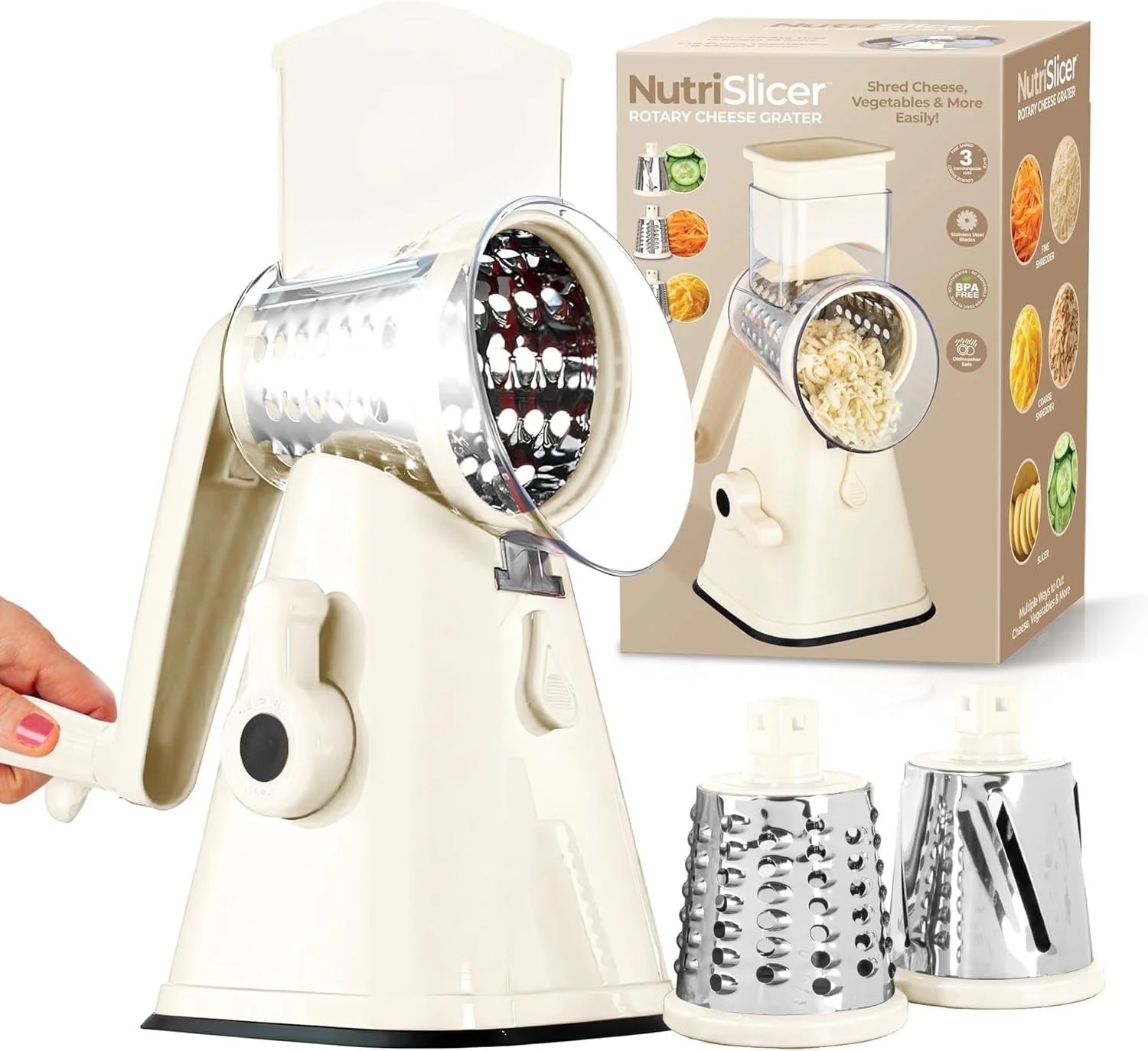 Rotary Cheese Grater Hand Crank, Stainless Steel Rotary Graters for Kitchen with 3 Blades, Vegeta... | Walmart (US)