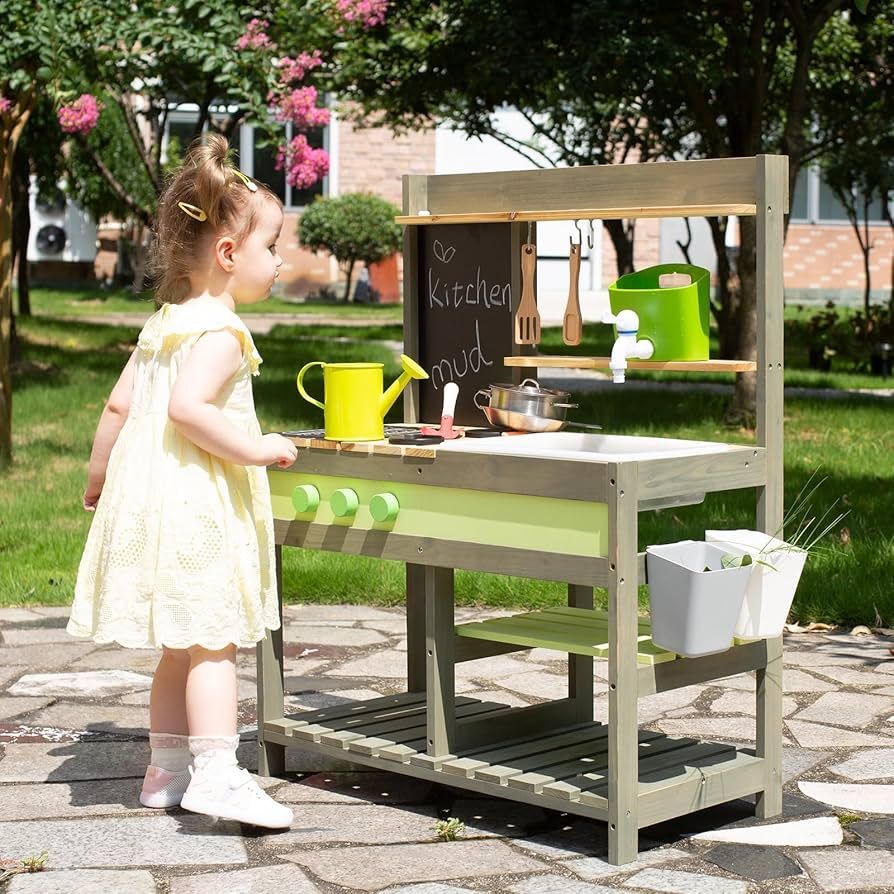 Giant bean Mud Kitchen Playset for Kids, Deluxe Wooden Toy Play Kitchen Set for Boys and Girls Ag... | Amazon (US)