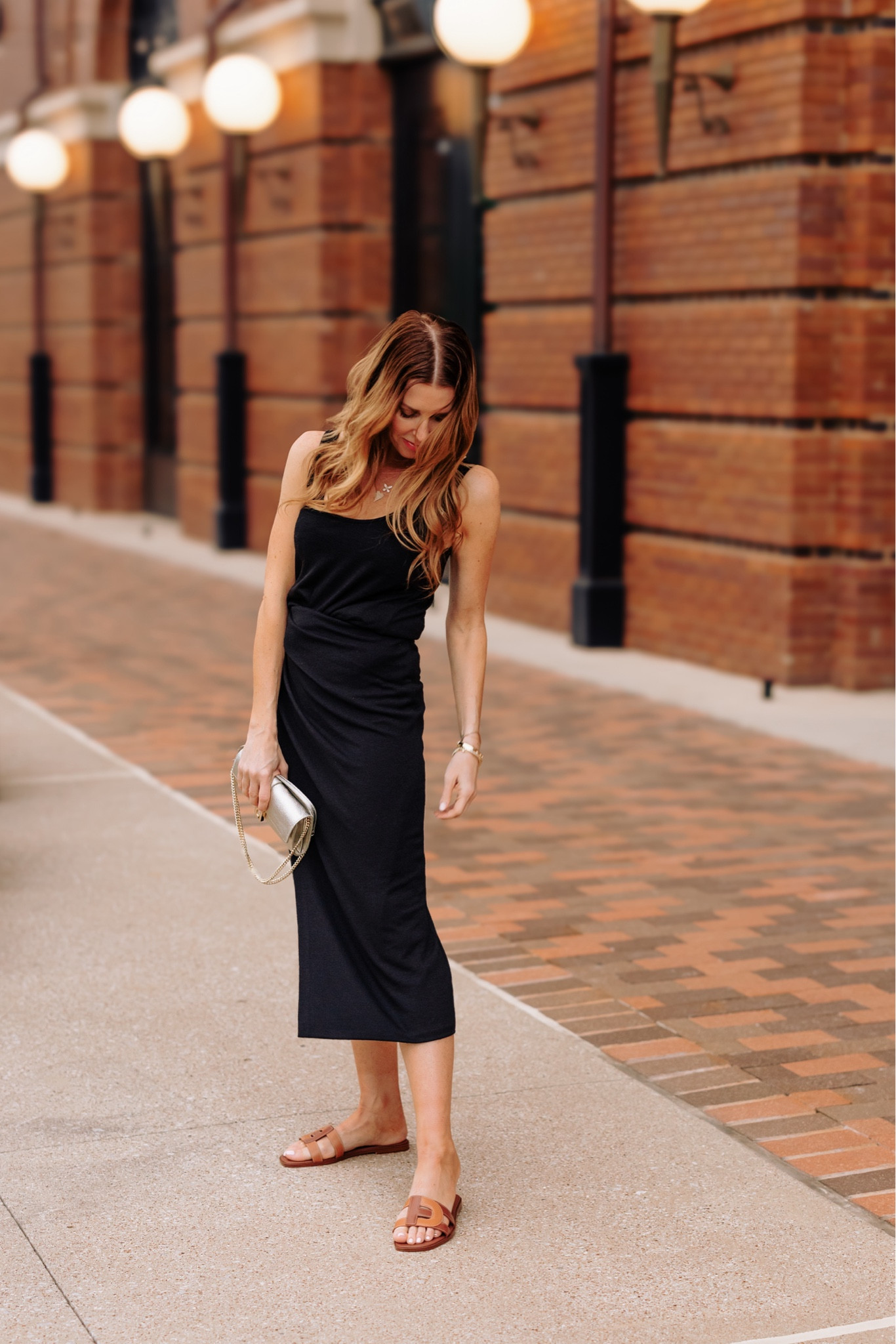 black dress with brown sandals stello_style on LTK best shoes for black dress