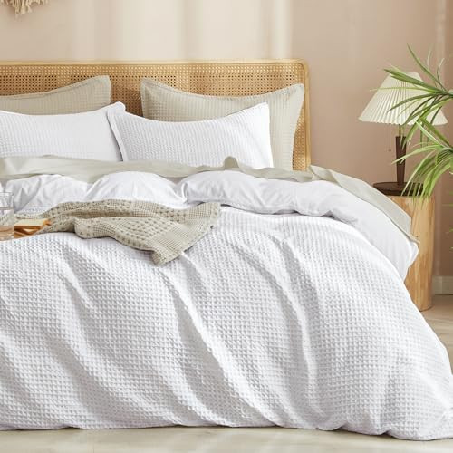 PHF Waffle Weave Duvet Cover Set King Size, No Snagging Ultra Soft Luxury Textured Breathable Comforter Cover for All Season 3pcs, Durable Bedding Duvet Set with 2 Pillow Shams, 104"x90", White | Amazon (US)