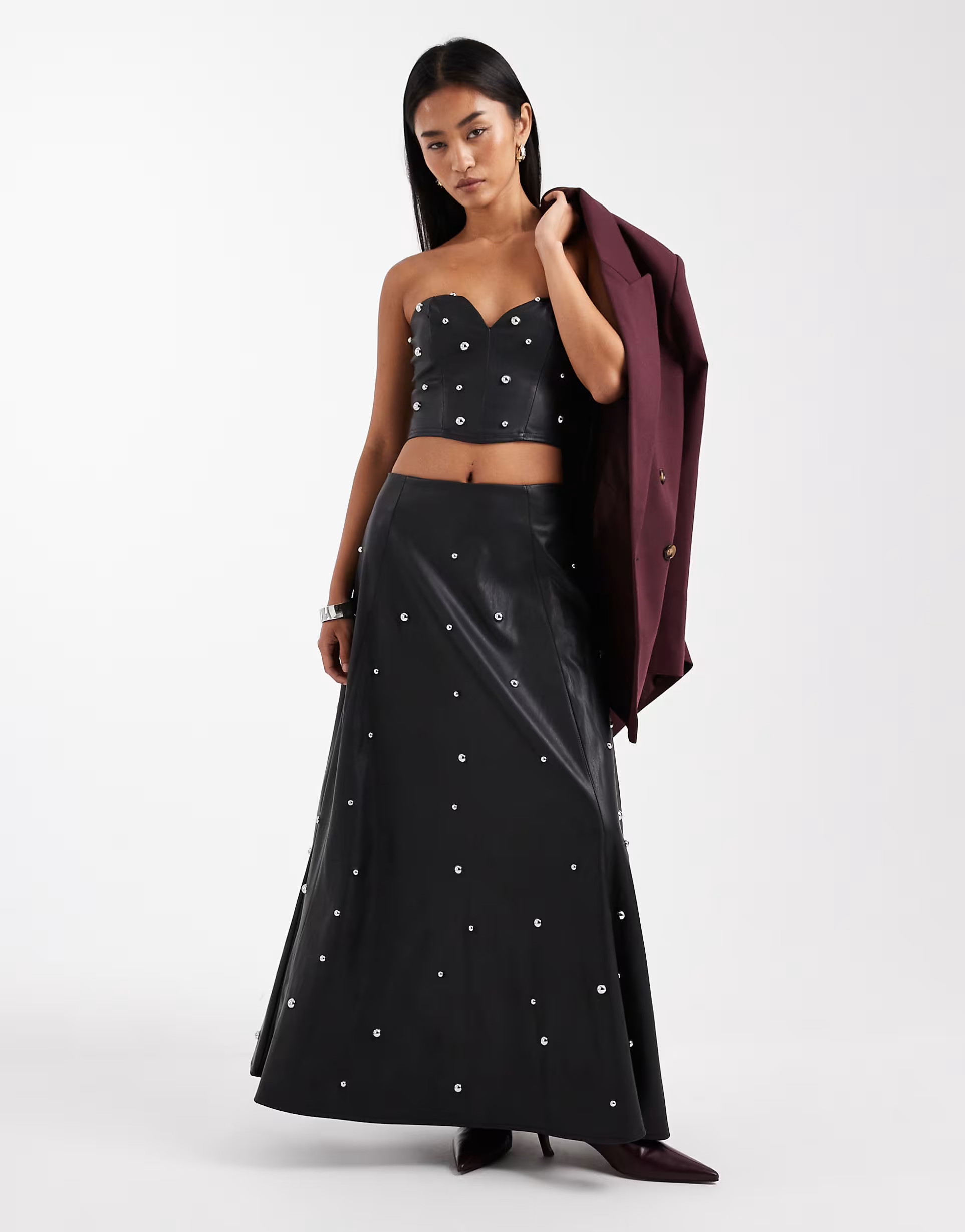 Miss Selfridge faux leather studded maxi skirt in black | ASOS | ASOS (Global)