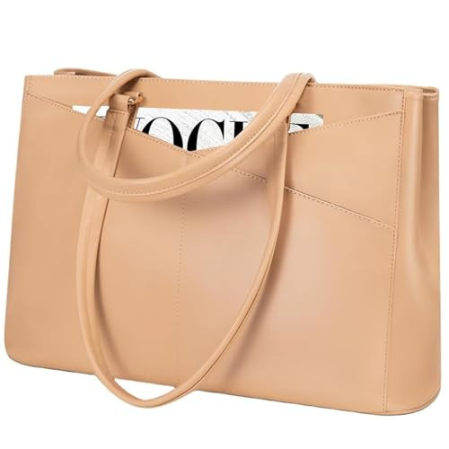 LOVEVOOK Laptop Bag for Women 15.6 Inch Tote Bags Waterproof Leather Briefcase Computer Women Business Office Work Bag,Light Khaki | Amazon (US)