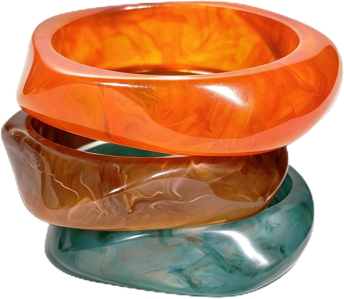 FAXHION Chunky Resin Acrylic Bangle Bracelets for Women, Colorful Wide Geometric Bangles Set, Sta... | Amazon (US)