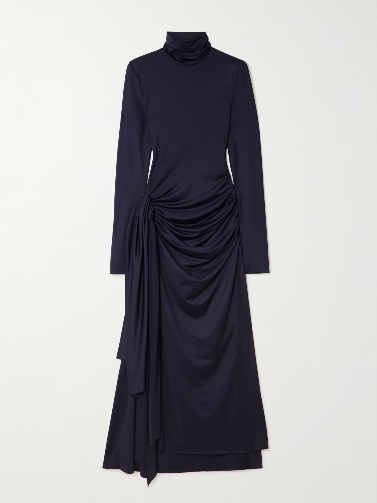 Victoria Beckham - Gathered Draped Jersey Turtleneck Midi Dress - Blue | NET-A-PORTER (US)