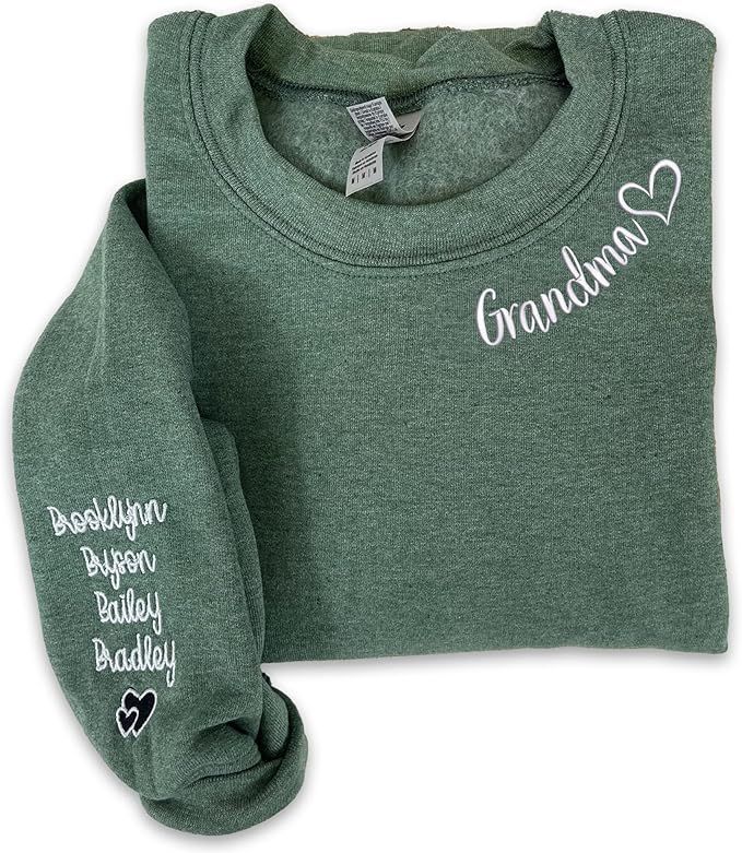NAZENTI Custom Embroidered Grandma Sweatshirt with Kids Name on Sleeve, Mothers Day Shirt, Gift f... | Amazon (US)