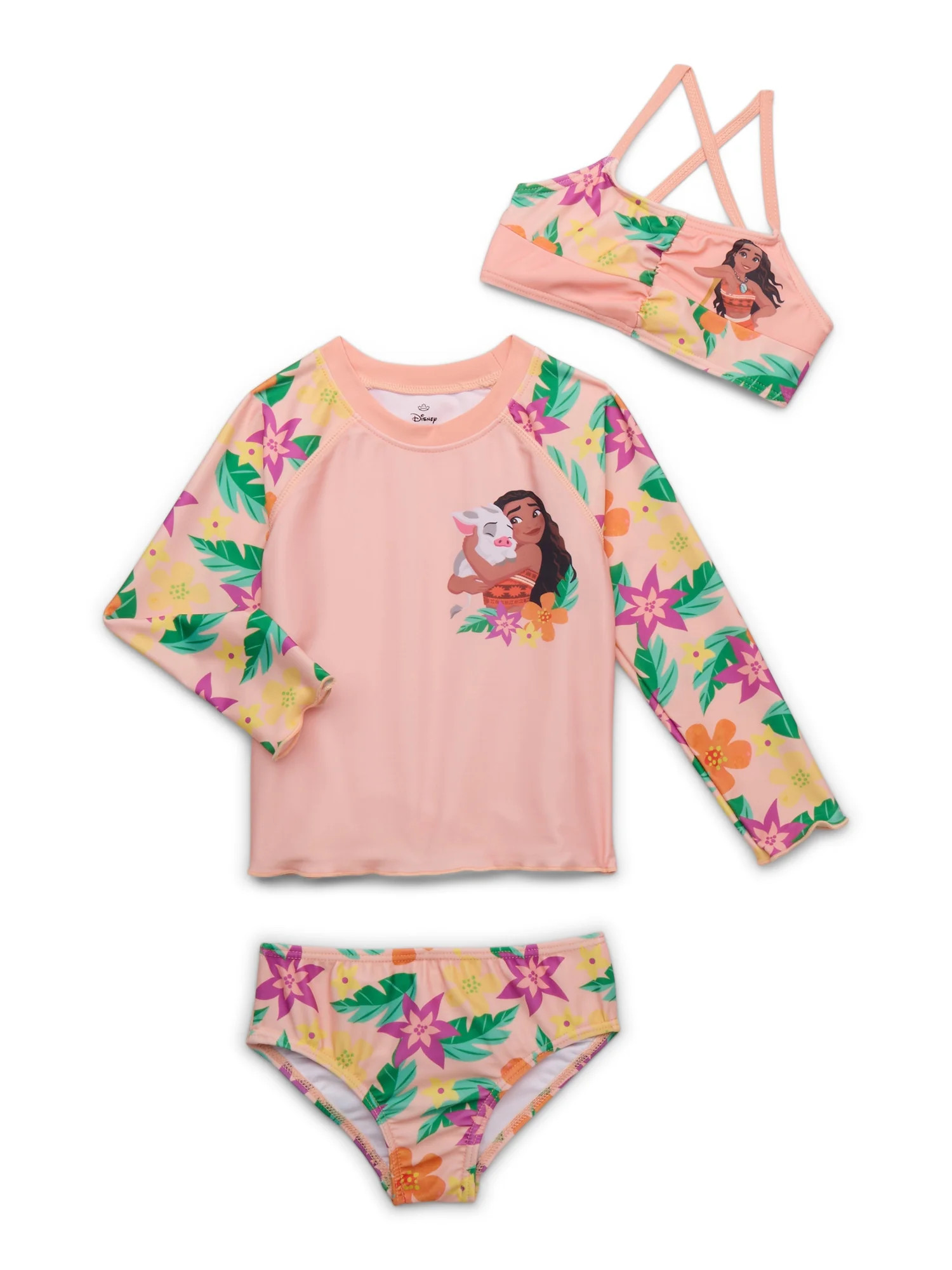 Character Toddler Girl Rash Guard and Bikini Swimsuit Set, 3-Piece, Sizes 12M-5T | Walmart (US)