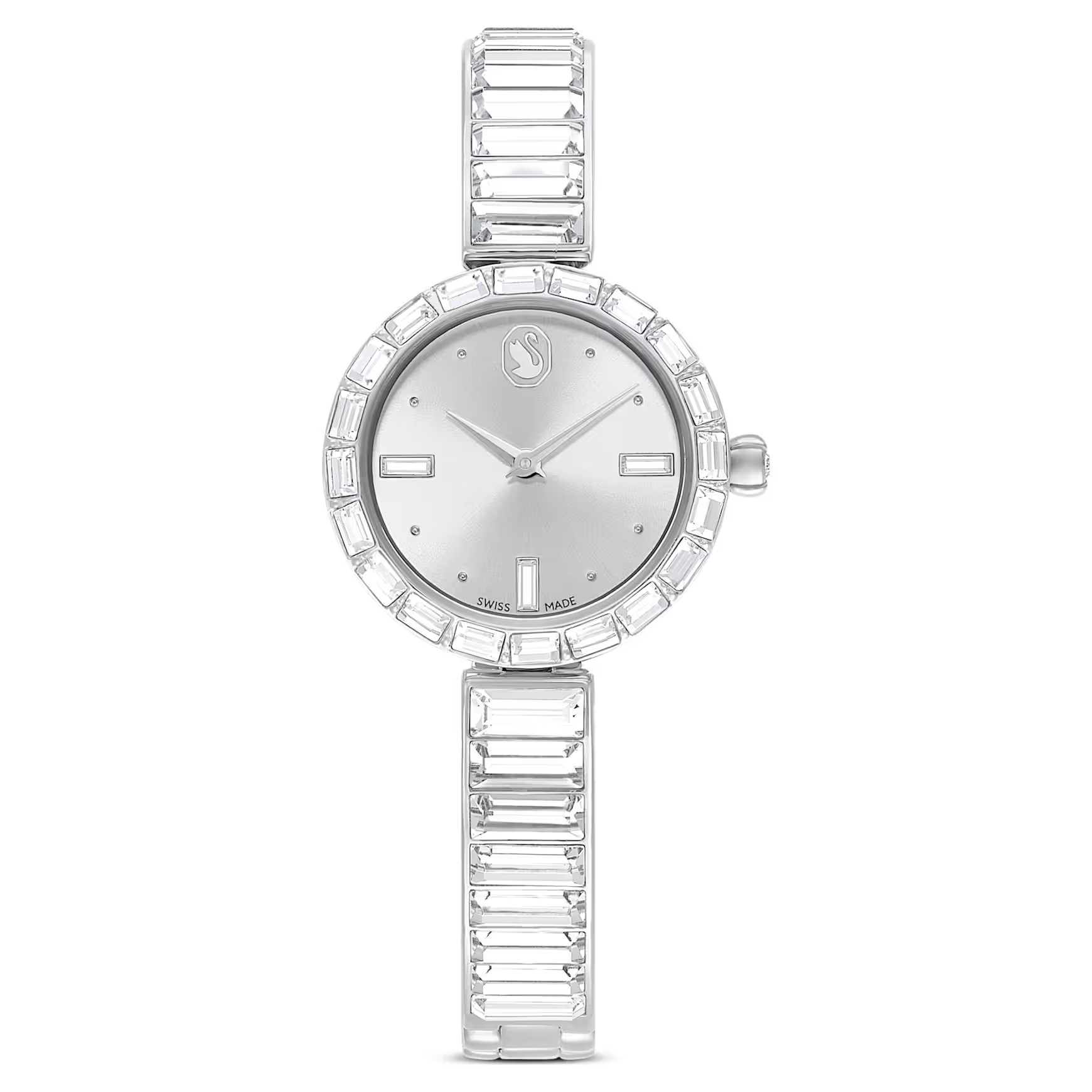 Matrix bangle watch, Swiss Made, Crystal bracelet, White, Stainless Steel by SWAROVSKI | SWAROVSKI