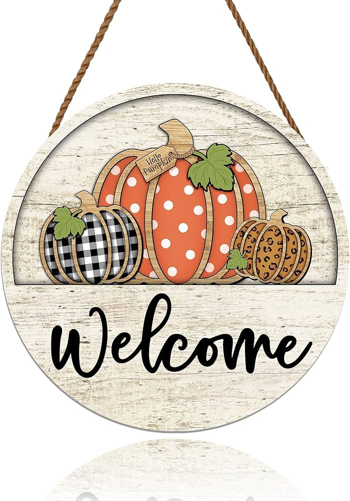 Fall Welcome Door Sign Thanksgiving Day Pumpkin Wreath Autumn Seasonal Harvest Halloween Indoor O... | Amazon (US)