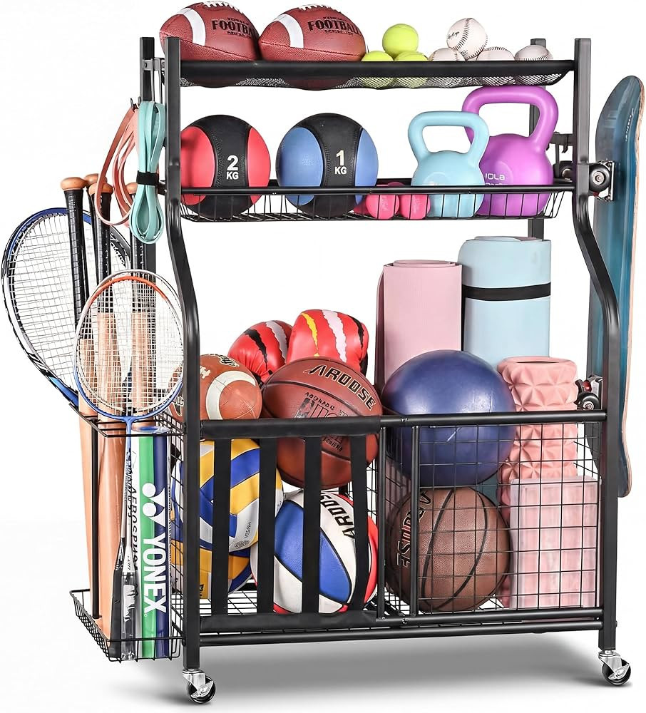 PLKOW Sports Equipment Storage for Garage, Indoor/Outdoor Sports Rack for Garage, Ball Storage Ga... | Amazon (US)