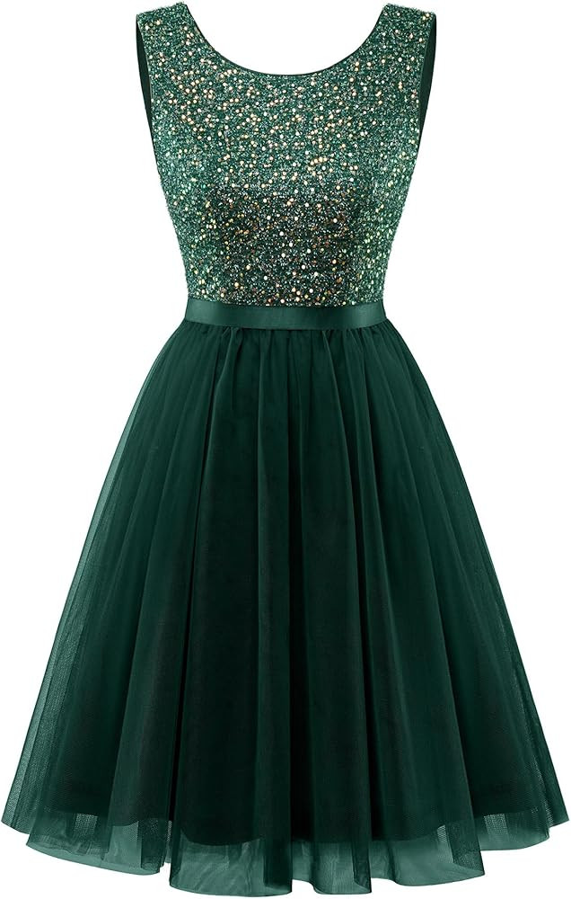 BeryLove Sequin Dress Vintage A Line Wedding Formal Swing Tulle Dress Sleeveless Cocktail Mini Dr... | Amazon (US)