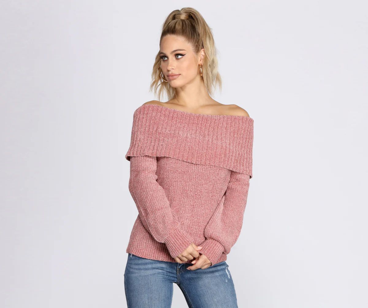 Chic Off The Shoulder Chenille Sweater | Windsor Stores