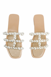 'Tanya' Pearl Straps Flat Slides | Goodnight Macaroon