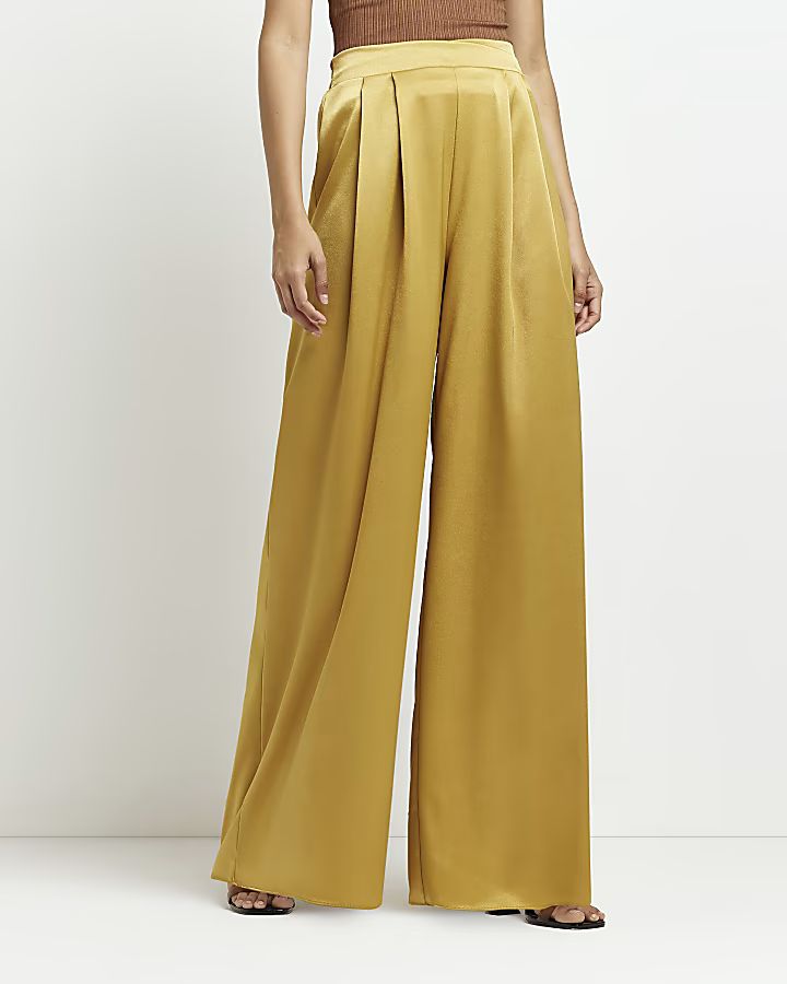Gold satin wide leg trousers | River Island (UK & IE)