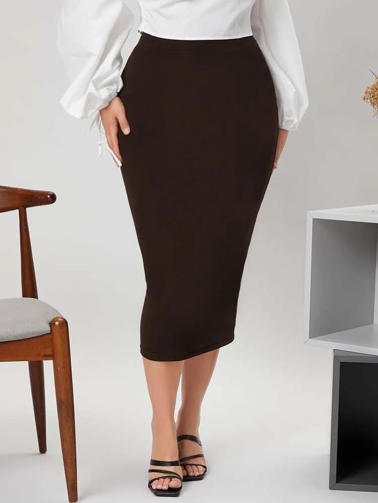 SHEIN Plus Solid High Waist Pencil Skirt | SHEIN