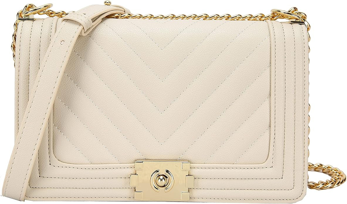 Quilted Crossbody Bag Chain Purse for Women -Classic PU Leather Shoulder Bag Square Satchel Handb... | Amazon (US)
