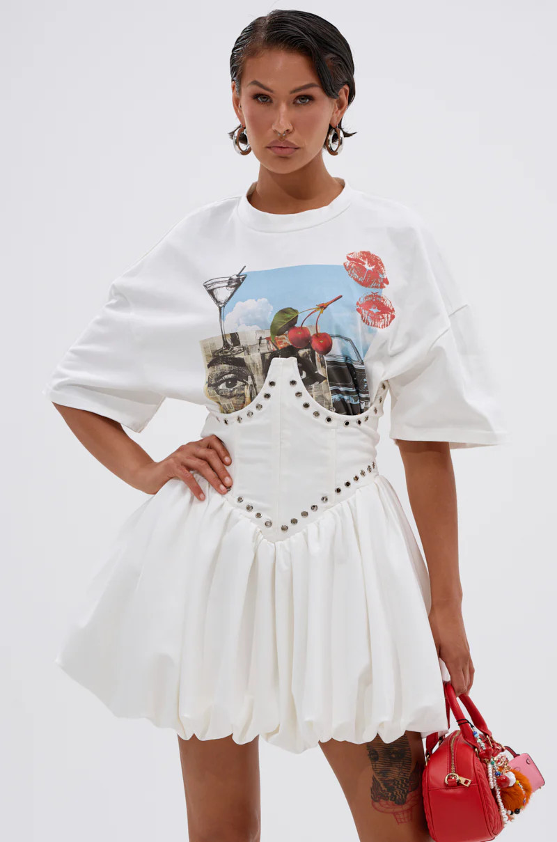 COOL GIRL LOADING MINI DRESS WITH GRAPHIC TEE ATTACHED | AKIRA