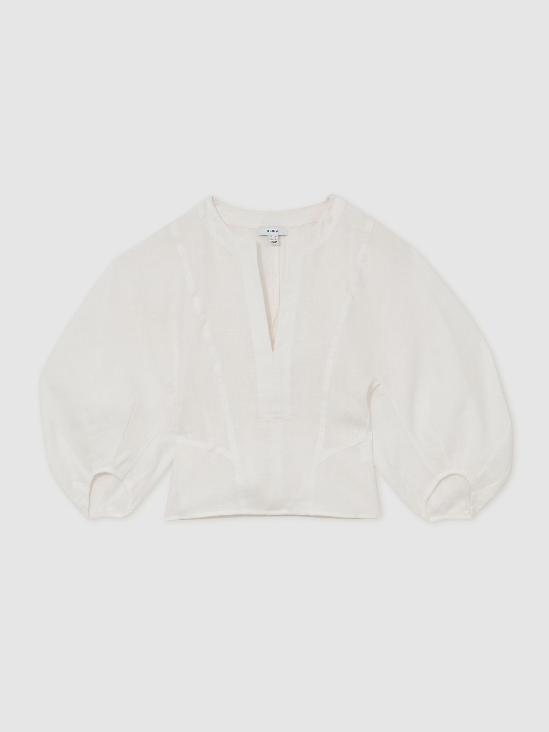 Reiss Linen Balloon-Sleeve Top in Ivory - REISS | Reiss UK