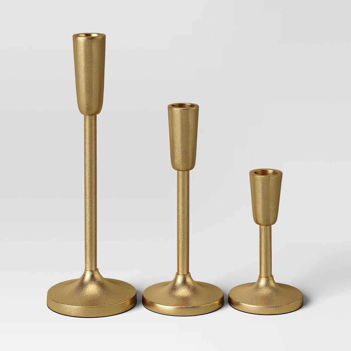 Set of 3 Aluminum Taper Holders Gold - Threshold™: Metal Unity Candlestick Set, Spring Decor | Target