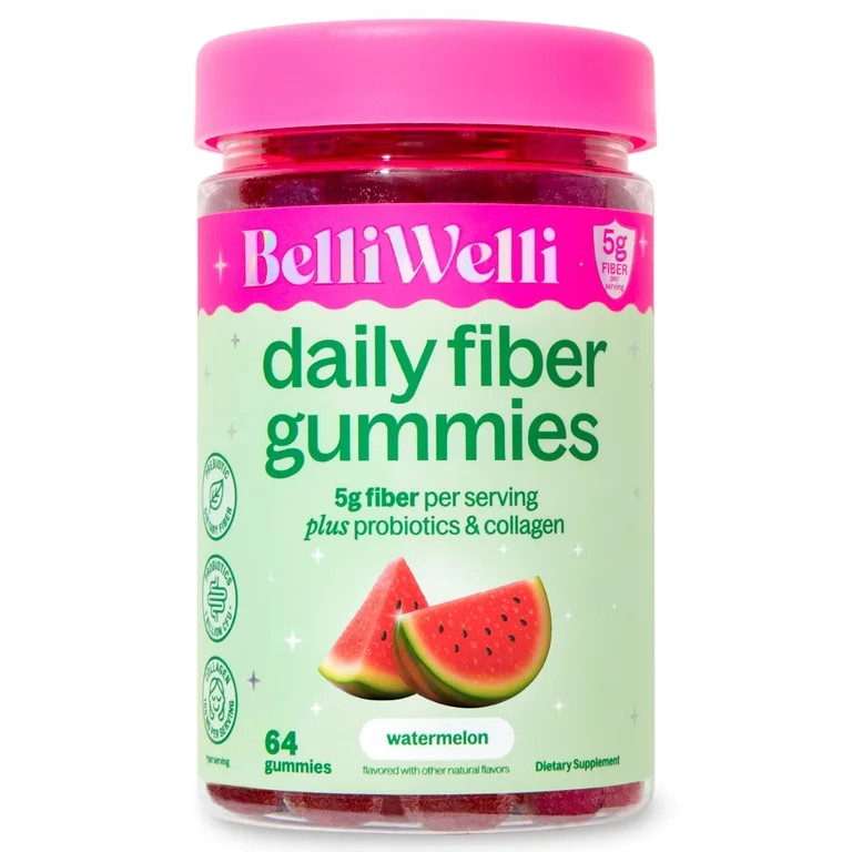 BelliWelli Daily Fiber Gummy Supplement with Probiotics, and Collagen - Watermelon 64 Count | Walmart (US)