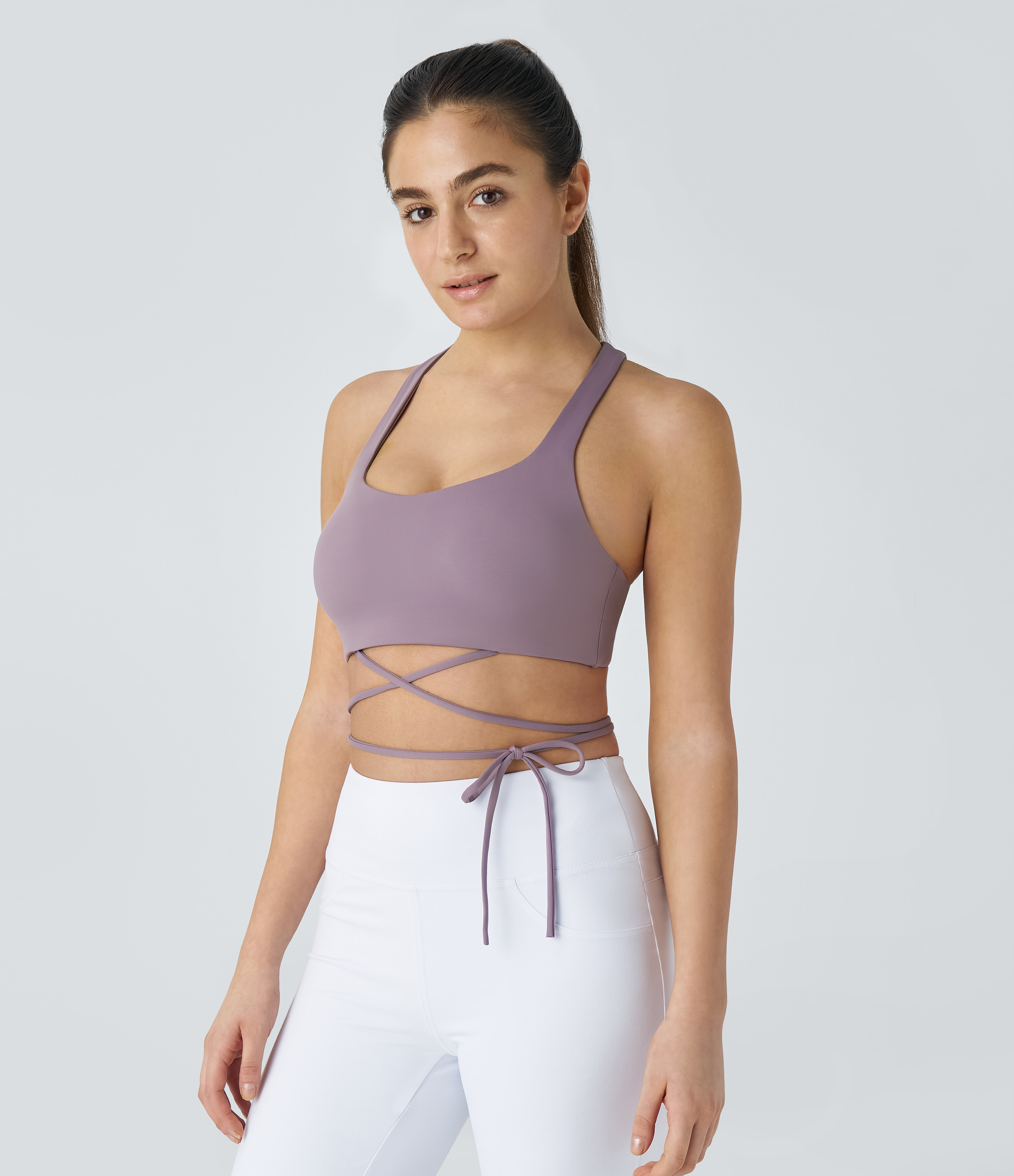 Halara SoftlyZero™ Low Support Tie Side Yoga Sports Bra-UPF50+ - Cinnabar Purple - S push up bra strapless bra backless bra sticky bra | HALARA