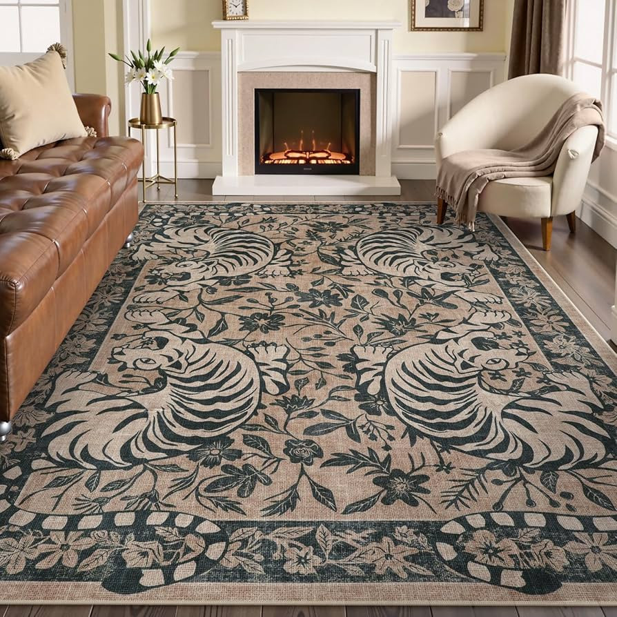 LIVEBOX Tiger 8x10 Washable Area Rug, Non-Slip Rug for Living Room, Boho Vintage Low Pile Stain R... | Amazon (US)