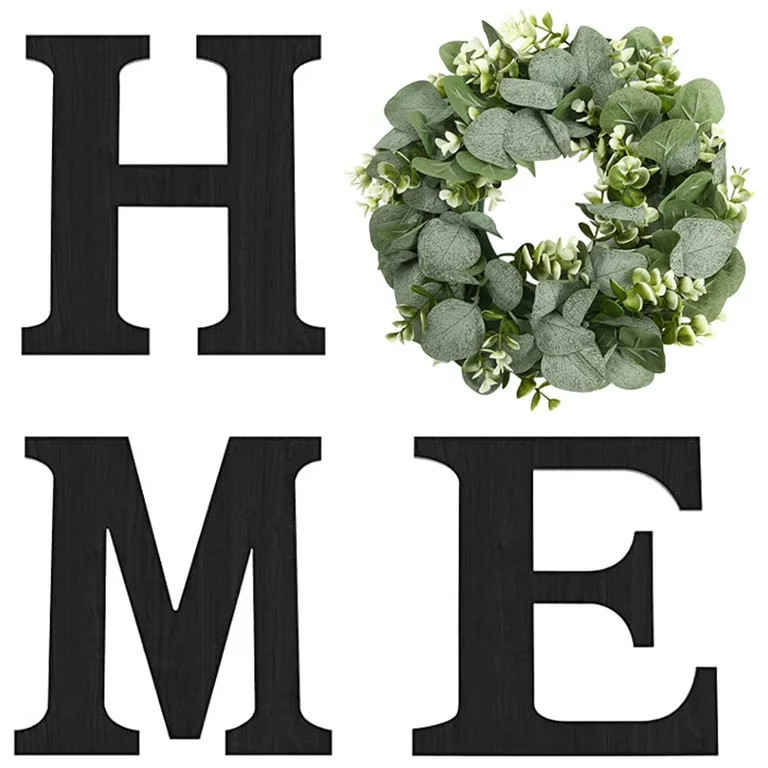 Farmhouse Wood Home Sign with Eucalyptus Wreath, Rustic Wall Decor Letters for Indoor Outdoor Liv... | Walmart (US)