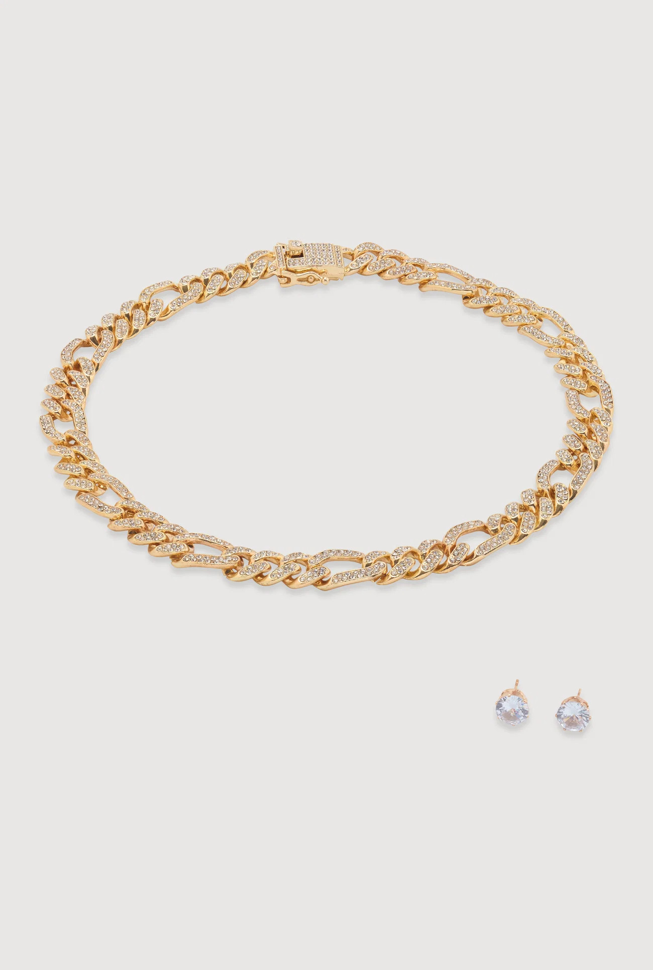 Box Clasp Chain Link Necklace with Stud Earrings | Rainbow Shops