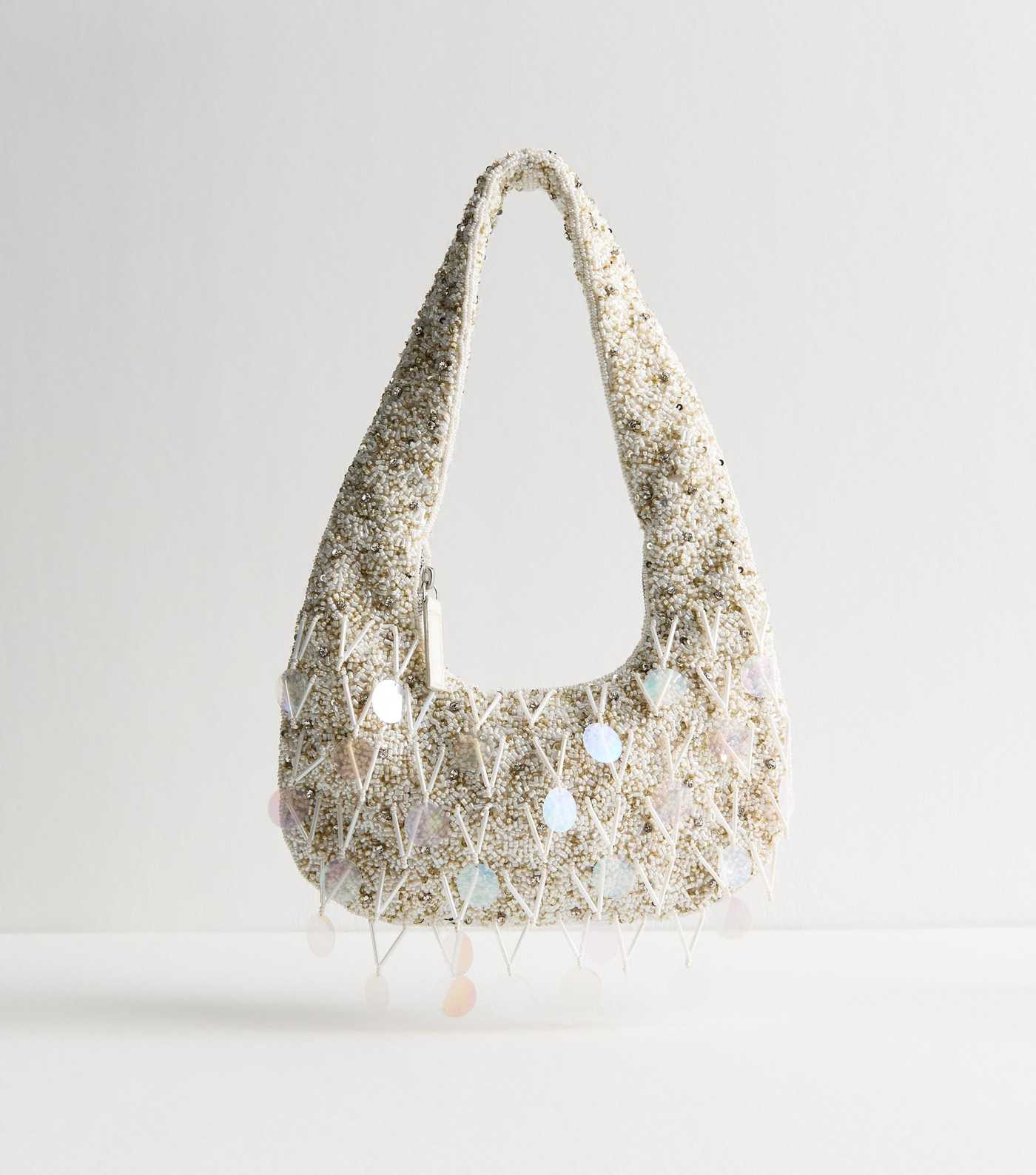 Cream Iridescent Sequin and Beaded Shoulder Bag | New Look | New Look (UK)