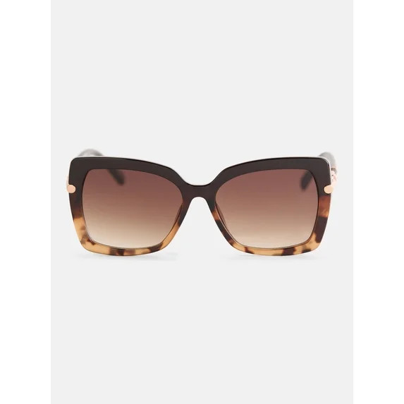 Jessica Simpson Rectangle Sunglasses with Metal Accent, Brown-Tortoise | Walmart (US)