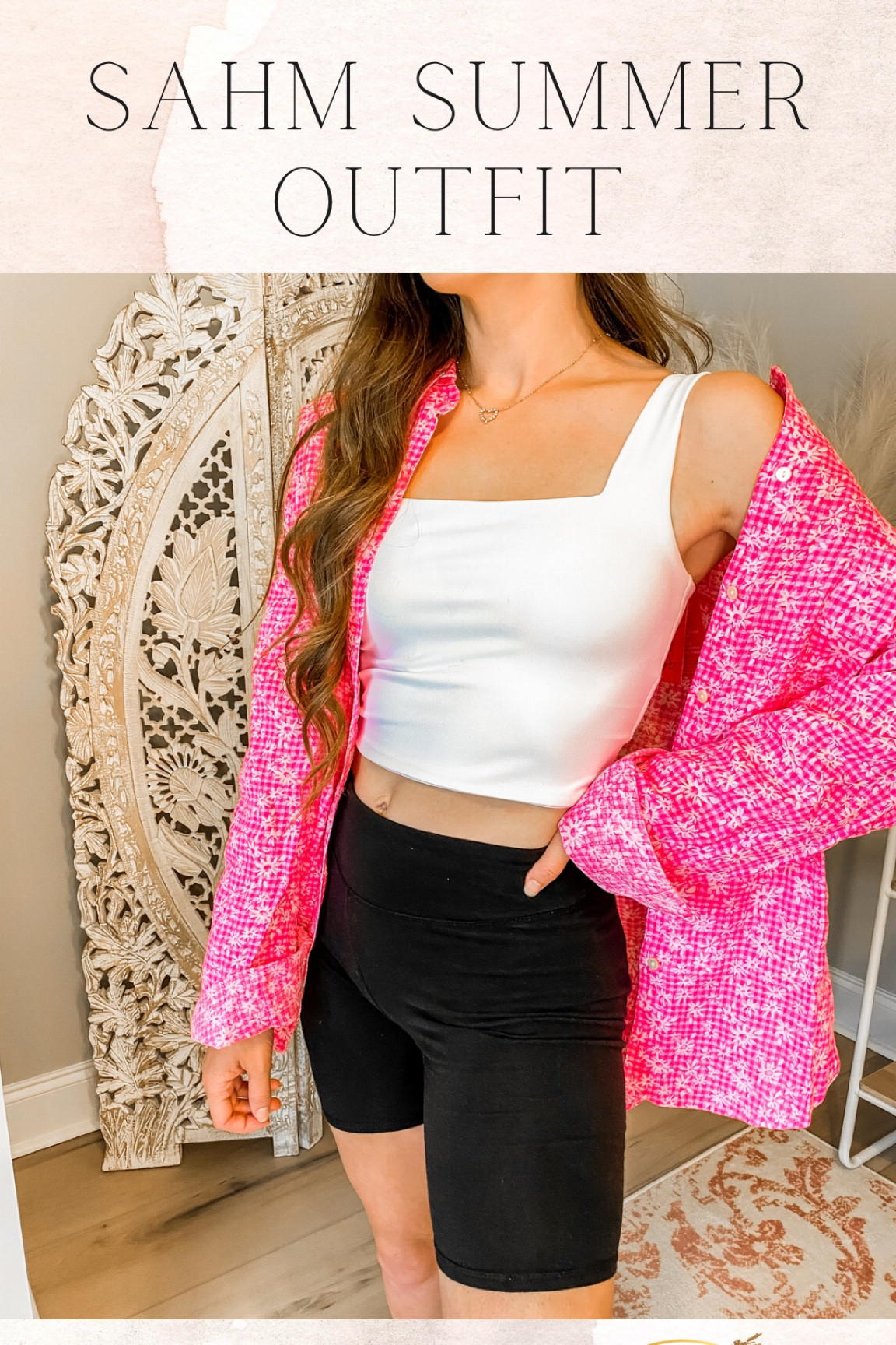 Cute and comfortable summer outfit. SAHM bike short + tank outfit with button up top 💕

#LTKSeasonal #LTKstyletip #LTKFind