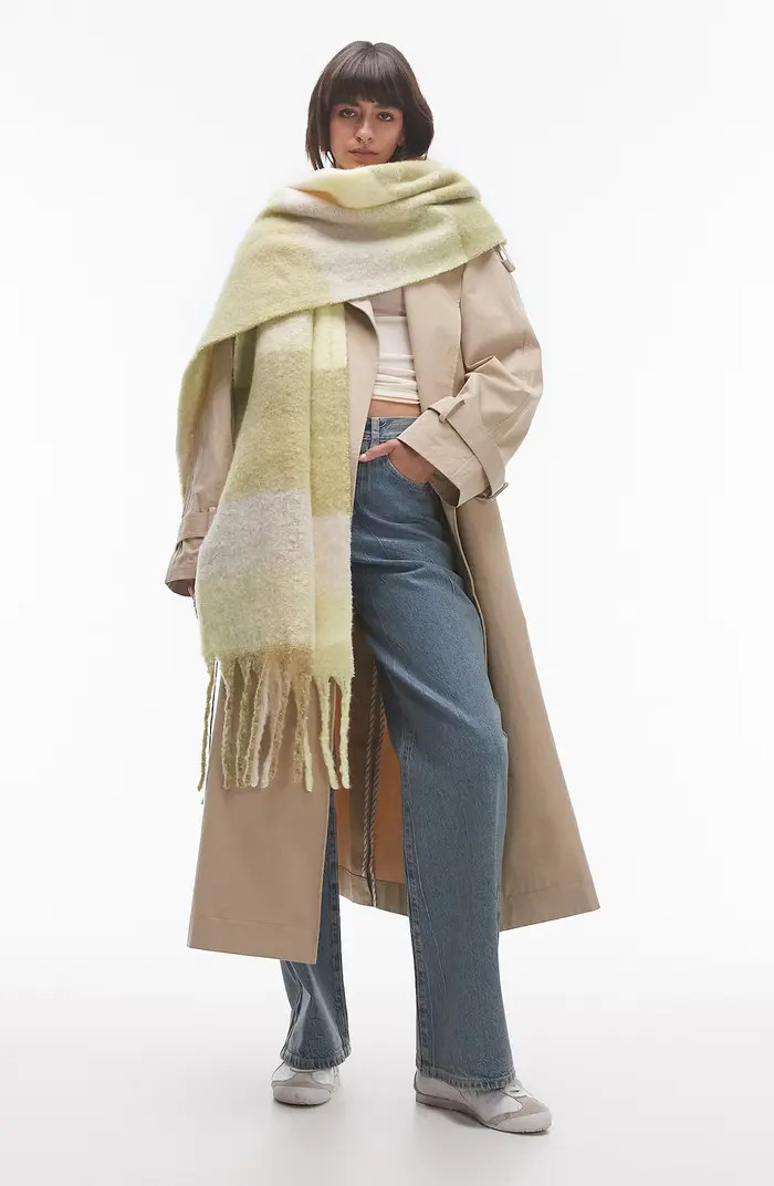 Topshop Sydney Blanket Check Fringe Scarf | Nordstrom | Nordstrom