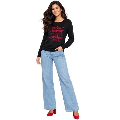 Women's The Devil Wears Prada Please Bore Someone Else Lightweight French Terry Wide Neck Long Sleeve Graphic Shirt - Black - 1X | Target