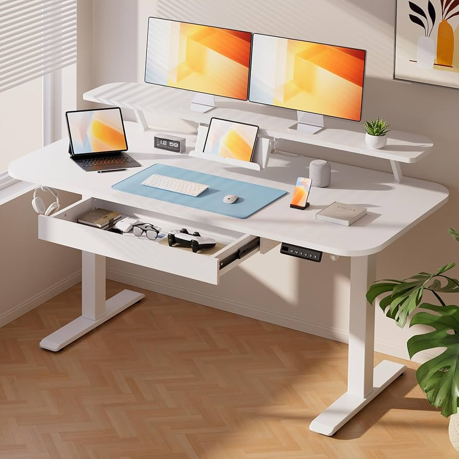 COMHOMA Electric Standing Desk with Drawers, 55 x 24 Inch Sit Stand up Desk with Monitor Stand, L... | Amazon (US)
