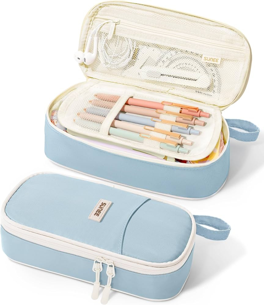 SUNEE Cute Pencil Case, Aesthetic Pen Pouch, Colored Large Pencil Bag with Zipper, Kawaii Station... | Amazon (US)